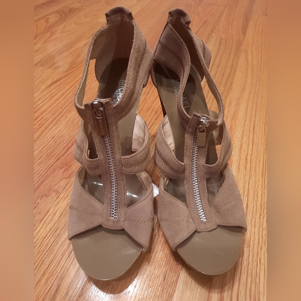 Suede Michael Kors Gladiator Type Heels! Size 10 - Tan Zip Up!‎